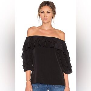REVOLVE L’AGENCE Monroe Silk Off-Shoulder Ruffle Blouse